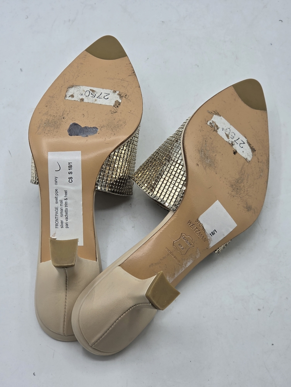 Stuart Weitzman Svelt Pipe "Roman Mail" Metallic Mules Size 6 M - Picture 8 of 16